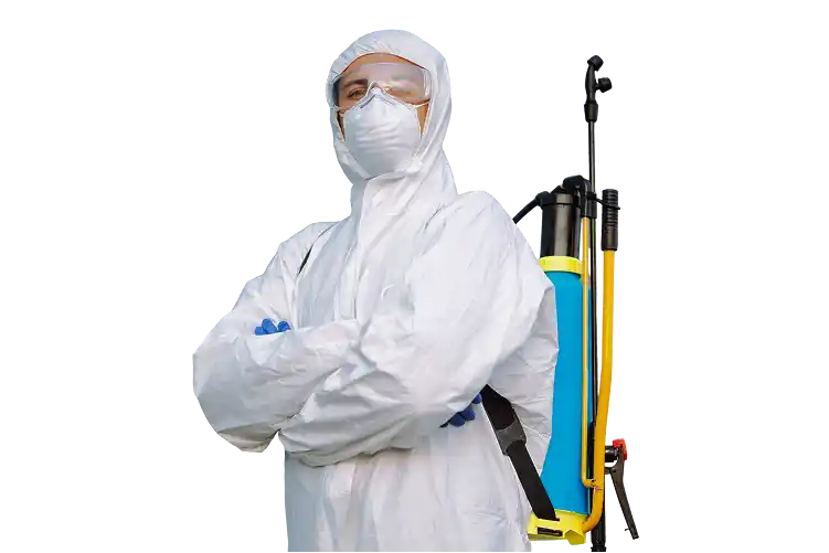 disinfecting prevent covid 19 man protective hazmat suit with with spray 1